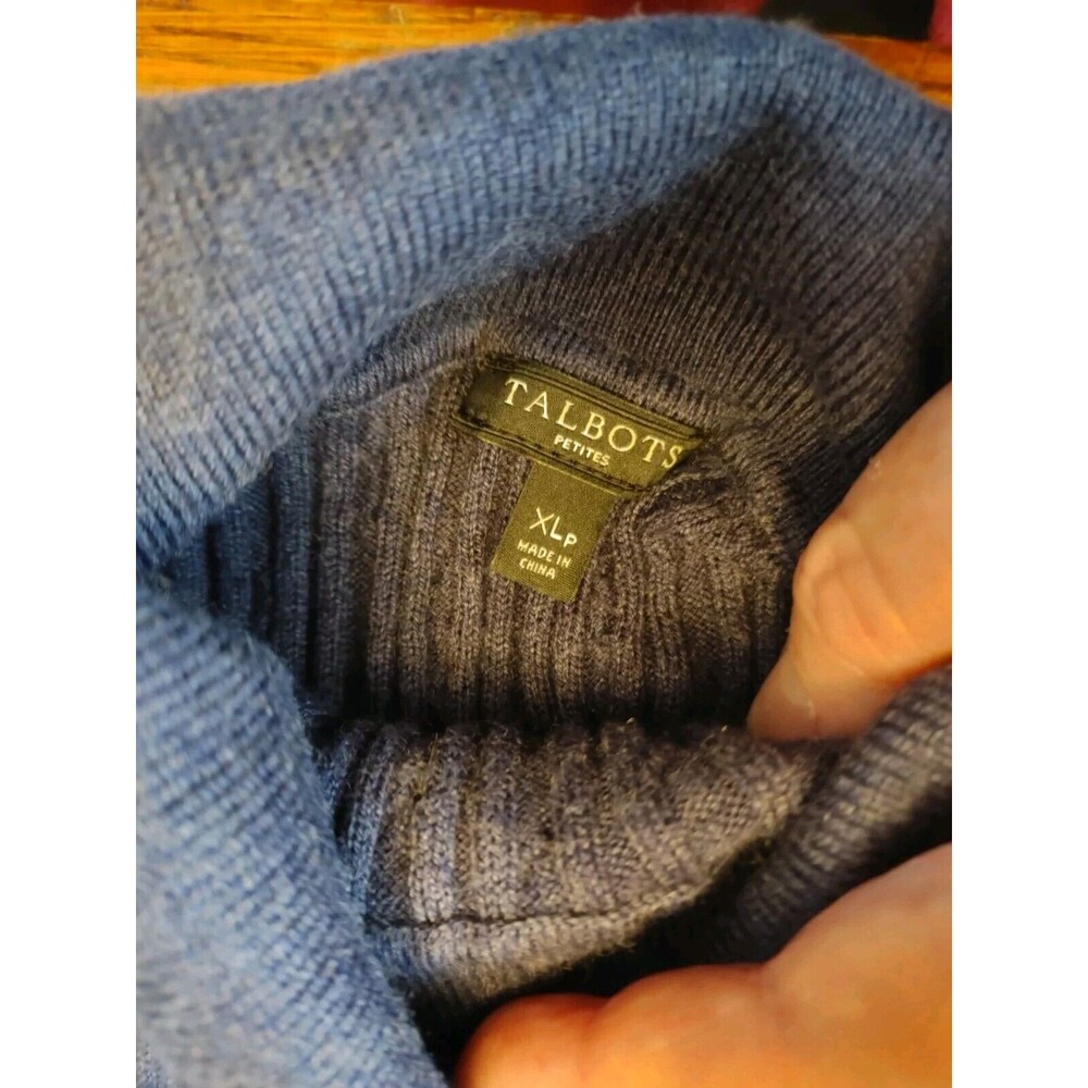 Country Cabin Core Talbots turtleneck sweater Ribbed Denim Blue Stretch
